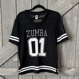 Swarowski Zumba Black Mesh Sport Tee with Rhinestone '01'